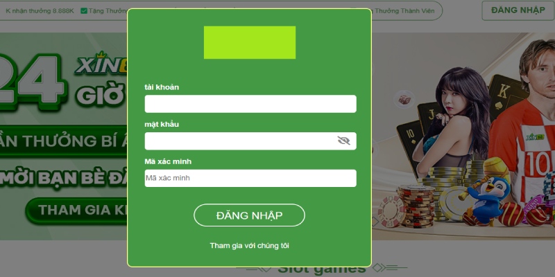 Nhập đúng dữ liệu yêu cầu tại biểu mẫu đăng nhập Xin88